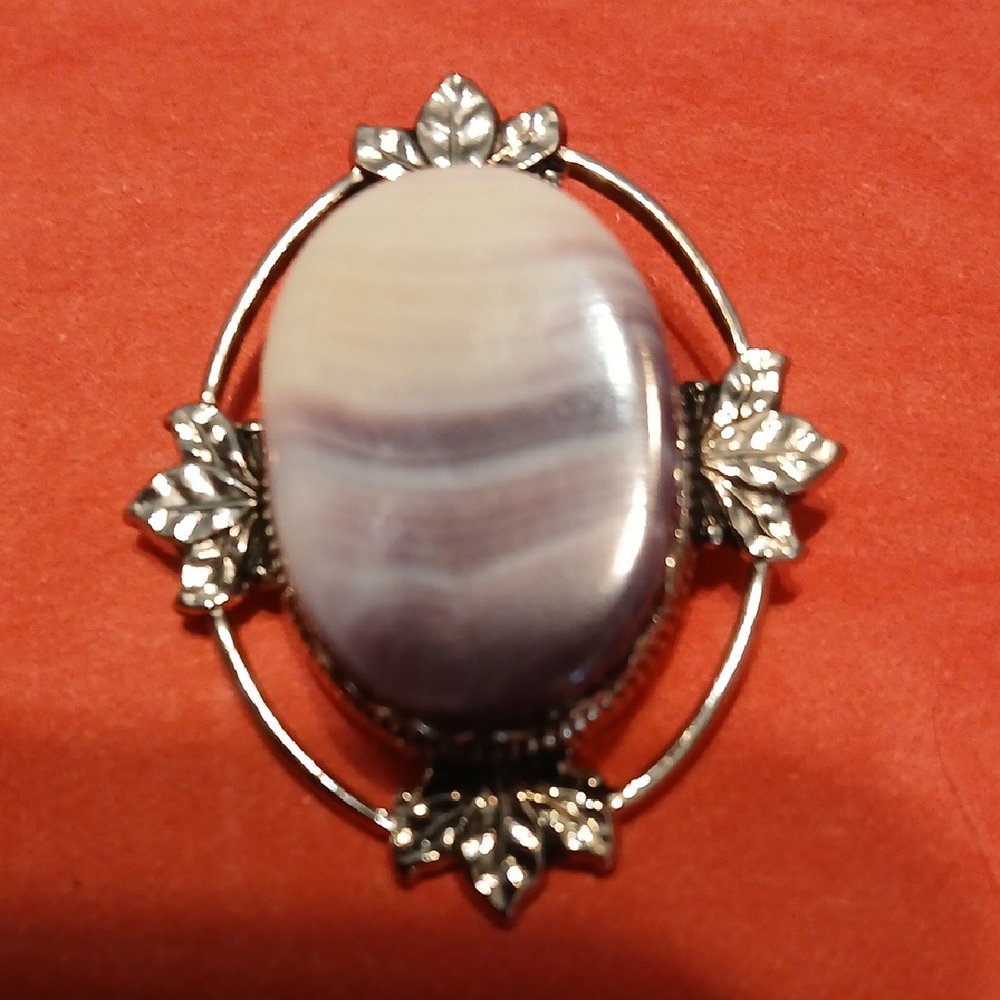 Oval Brouch Picture Jasper Purple + White